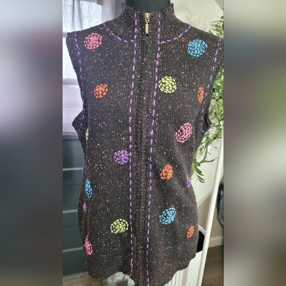 Coldwater Creek Vintage Black Confetti Sweater Wool Blend Vest Medium